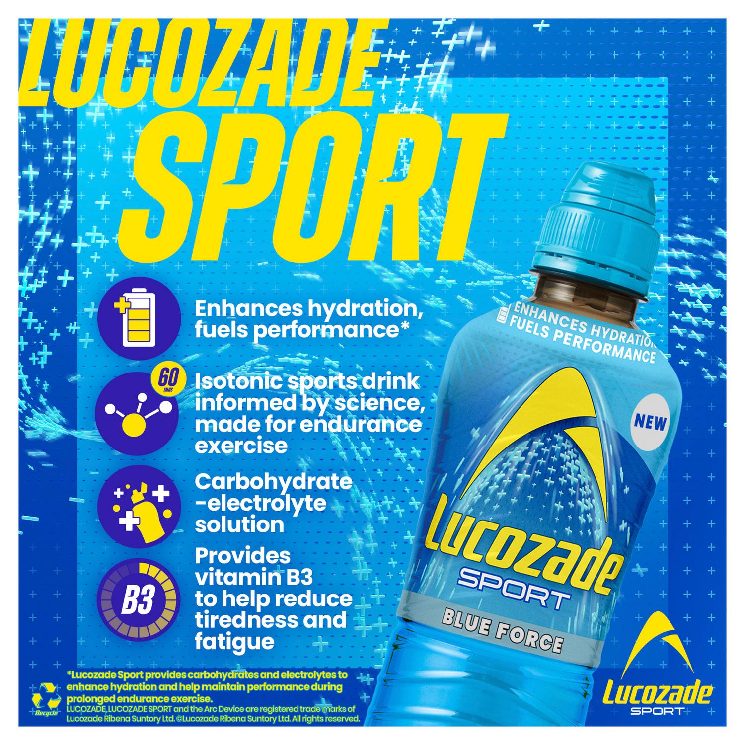 Lucozade Sport Drink Blue Force 4x500ml, UK version