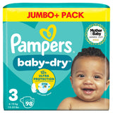 Pampers Baby Dry Nappies Jumbo+ Pack Size 3, 6kg-10kg x98