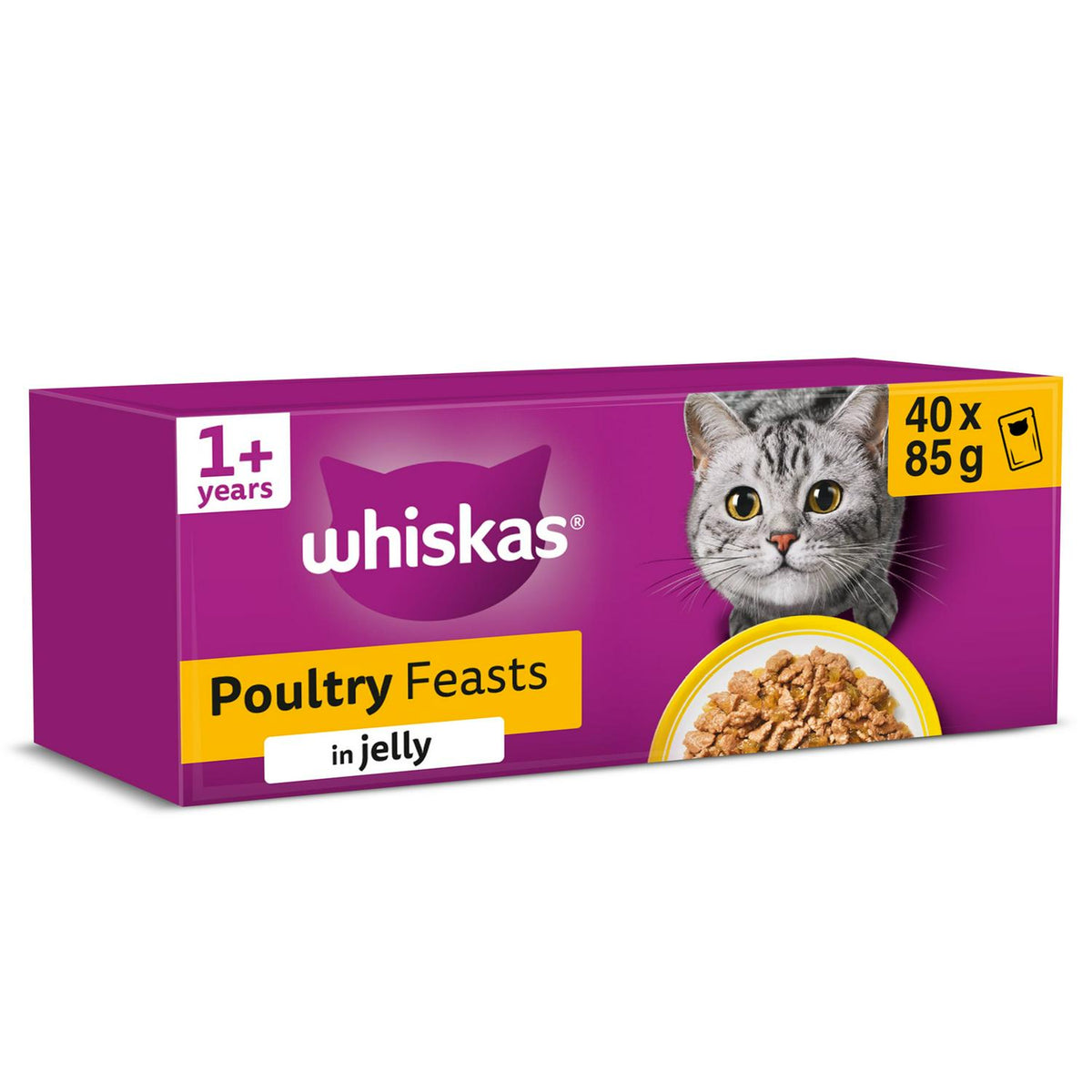 Whiskas 1+ Poultry Feasts in Jelly Adult Wet Cat Food Pouches 40 x 85g