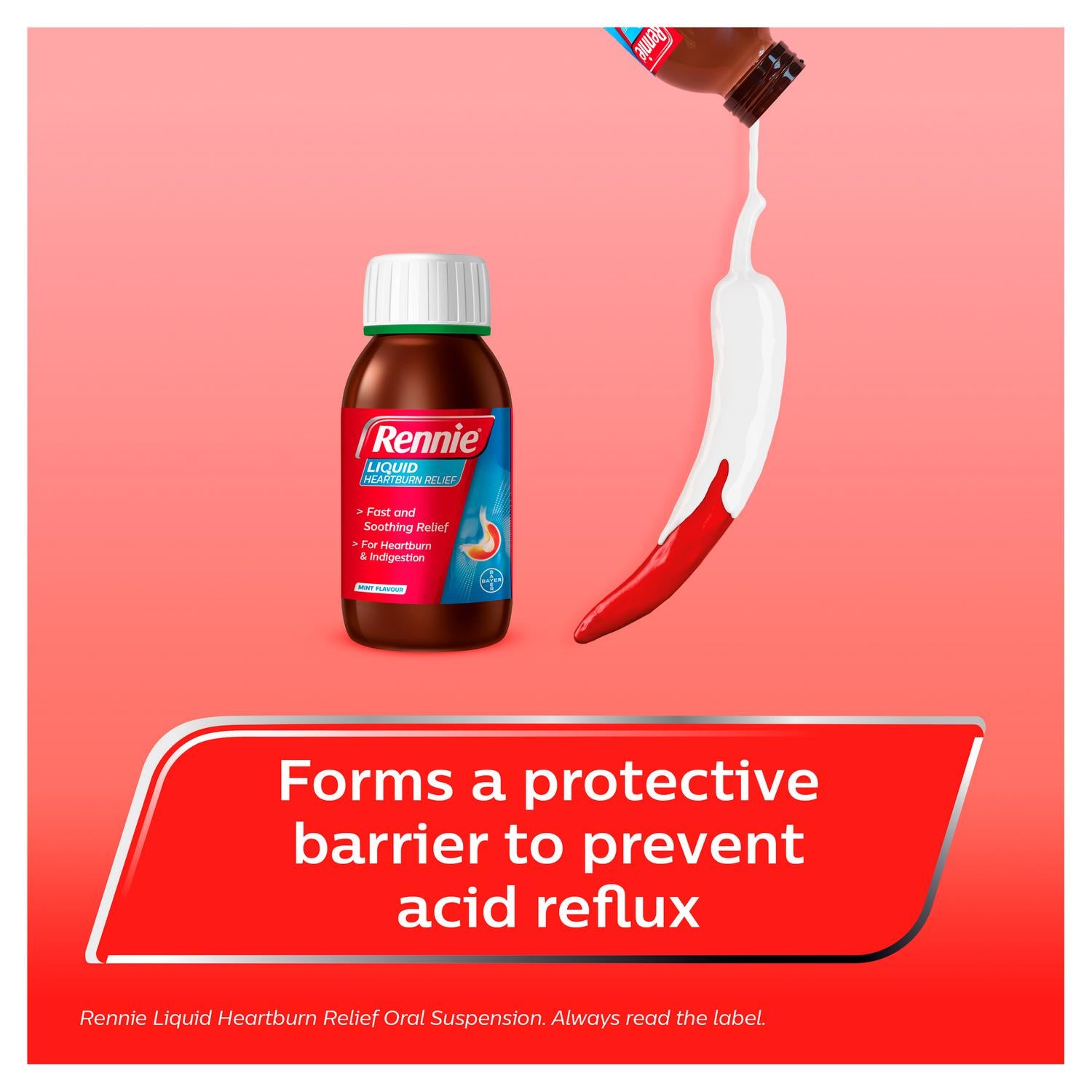 Rennie liquid heartburn relief mint flavour 150ml, imported from the UK
