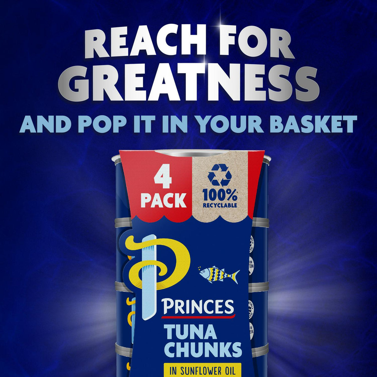 Princes tuna chunks in sunflower oil 4x145g tins, imported from the UK
