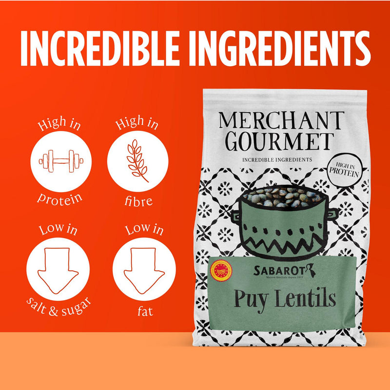 Merchant Gourmet Sabarot Puy Lentils 300g, imported from the UK