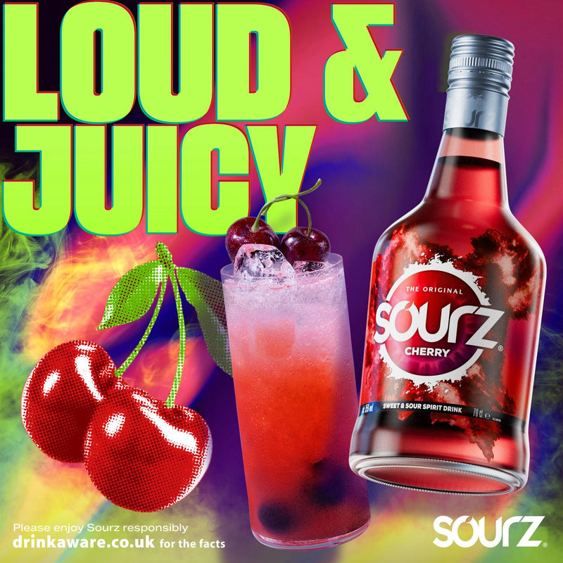 Sourz cherry liqueur in a 70cl bottle (British brand)