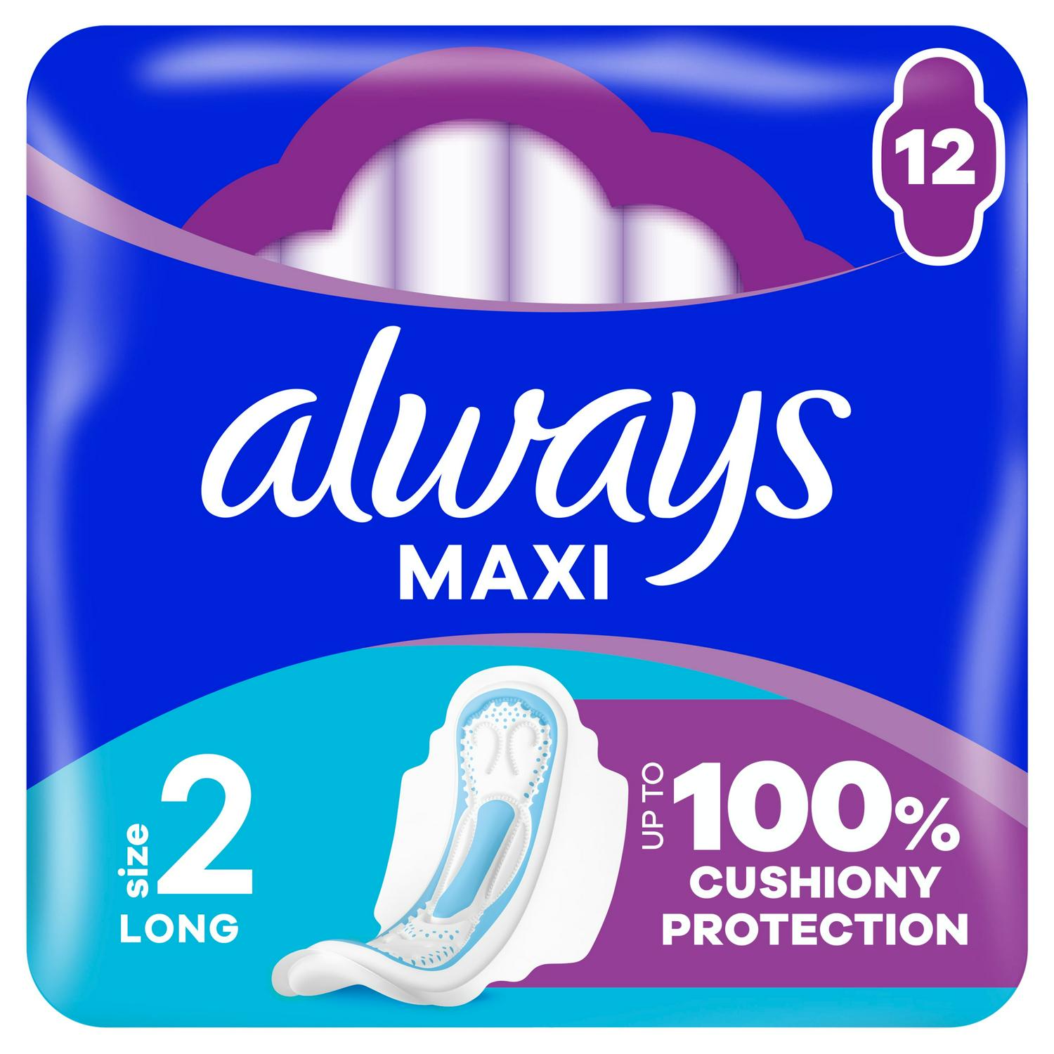 Always Maxi Long (Size 2) Sanitary Towels Wings x12