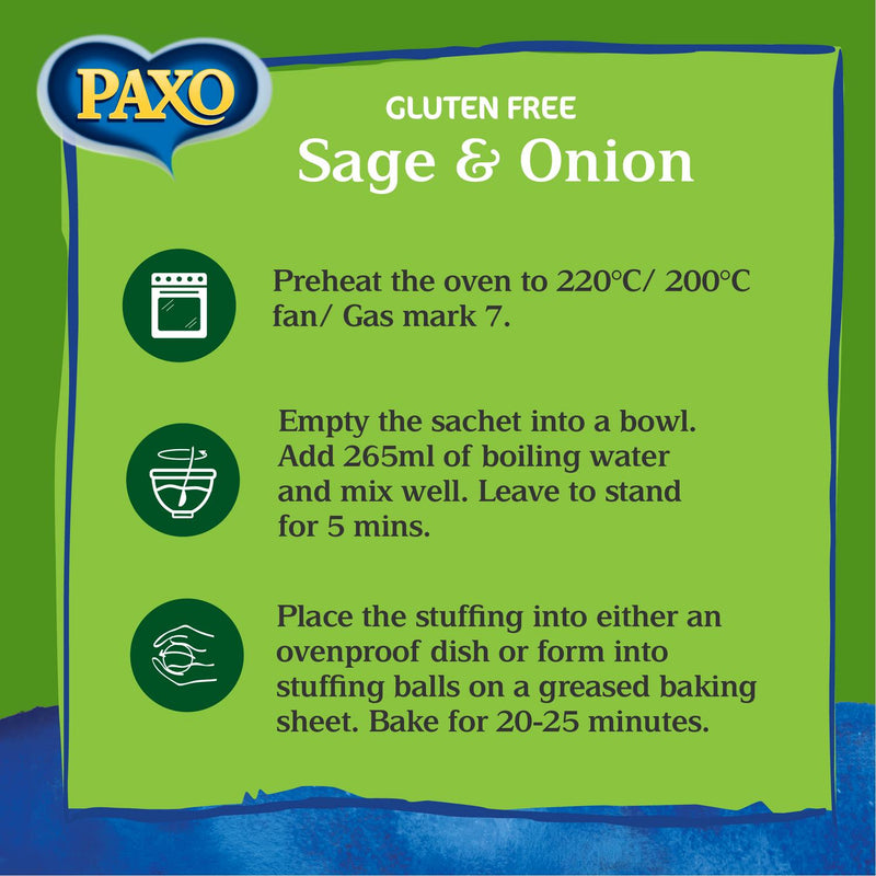 Paxo Gluten Free Sage and Onion Mix 150g, imported from the UK