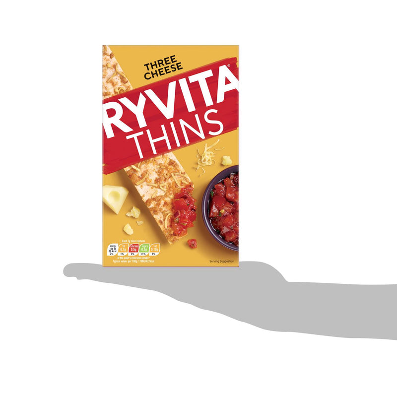 Ryvita Thins Three Cheese Flatbread Crackers 125g, imported from the UK