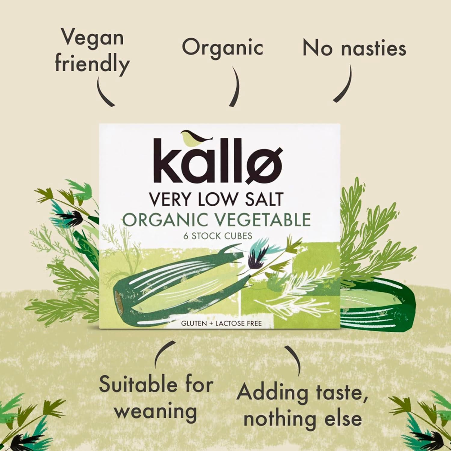 Kallo very low salt vegetable stock cubes 6x10g - British product