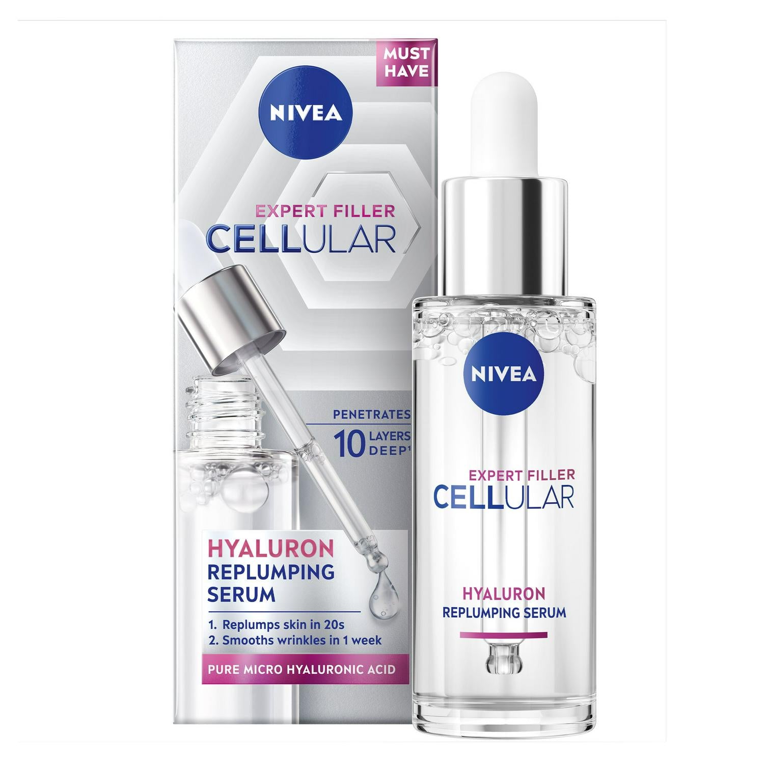 Nivea Expert Filler Hyaluron Serum 30ml, imported from the UK