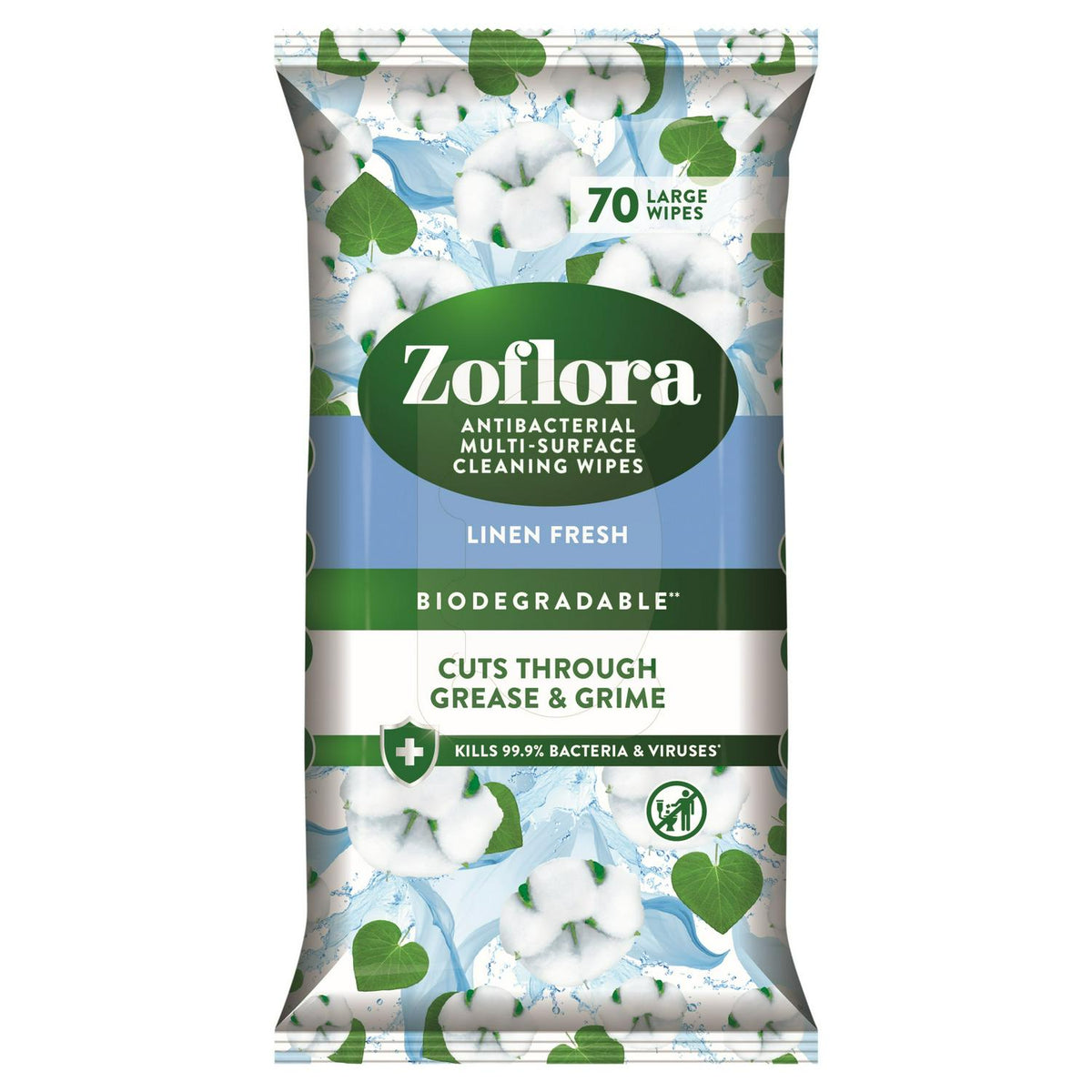 Zoflora Antibacterial Large Multi Surface Cleaning Wipes Linen Fresh x70