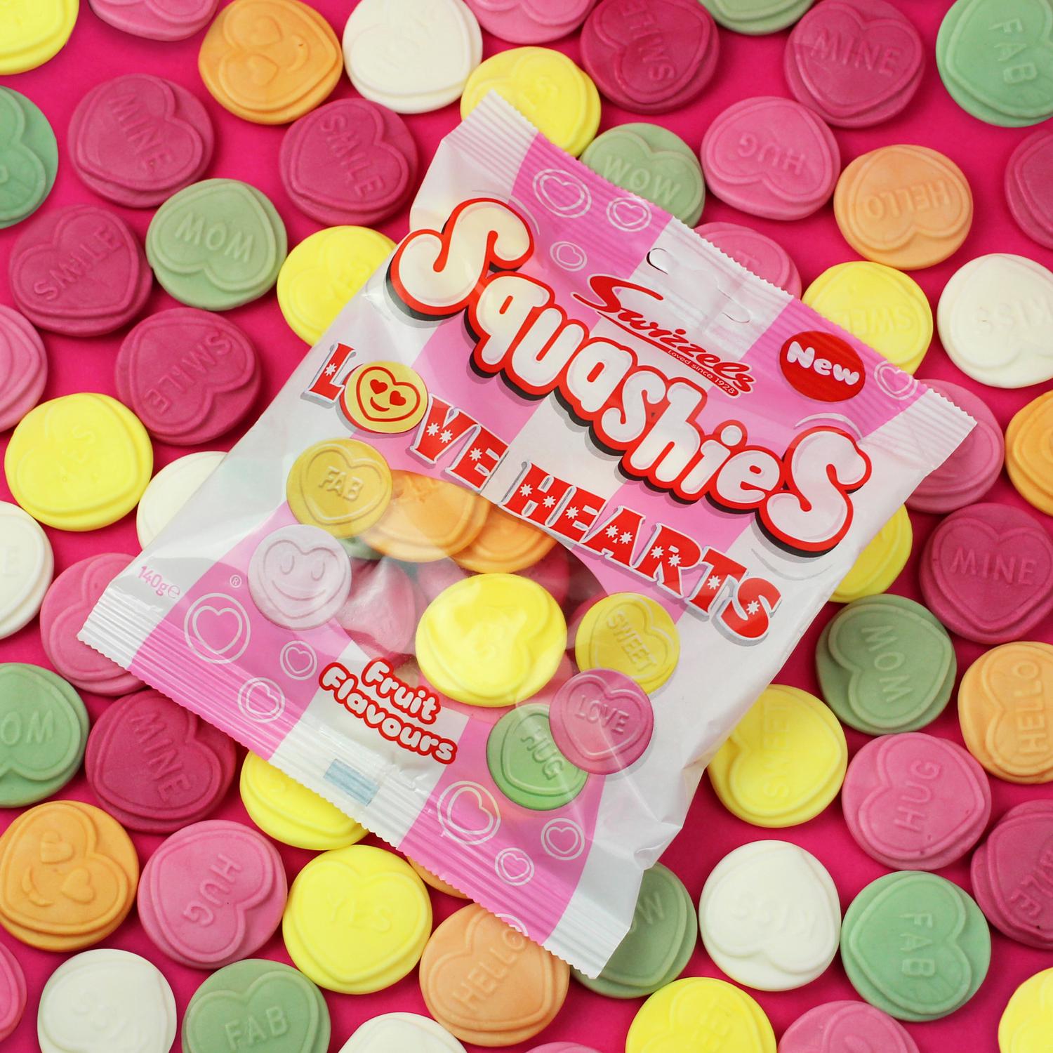 Swizzels Squashies Love Hearts Fruit Flavour 140g (British brand)