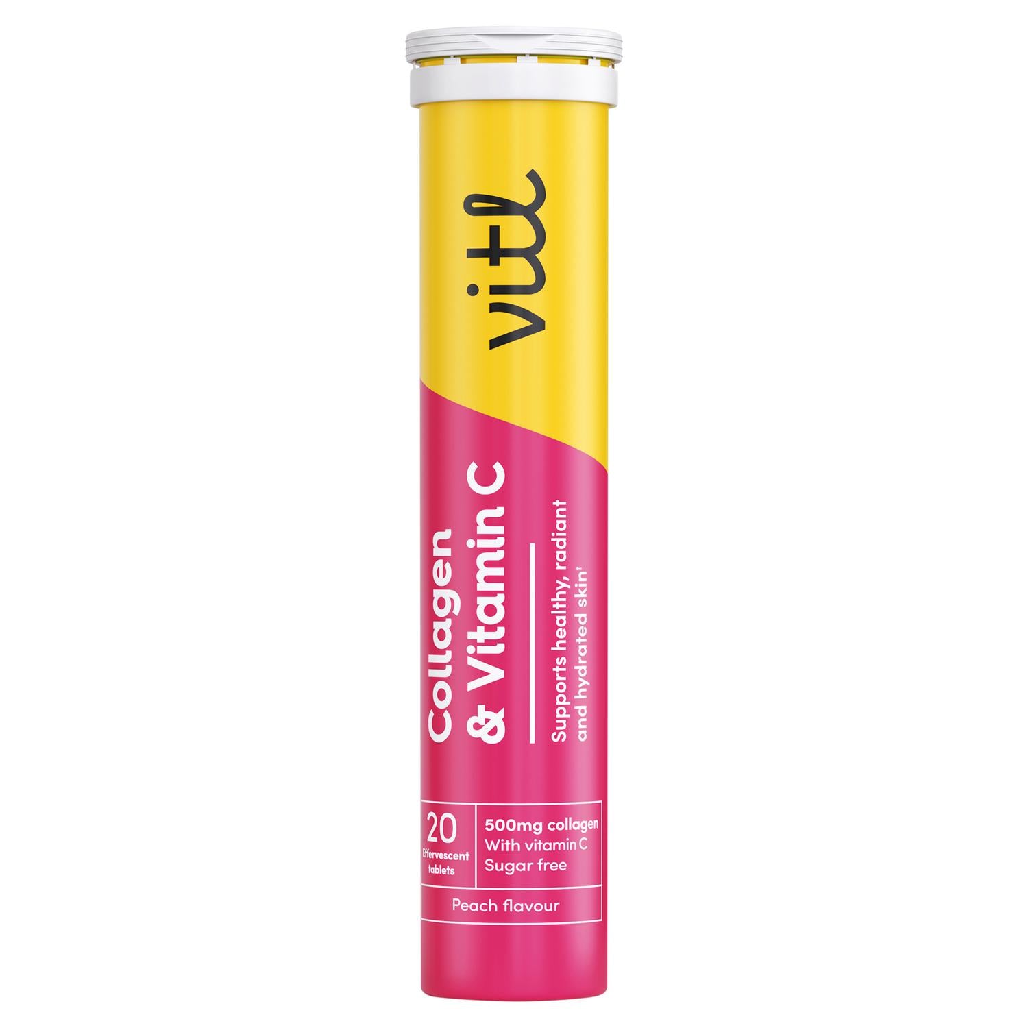 Vitl collagen and vitamin c peach tablets 20ct (British brand)
