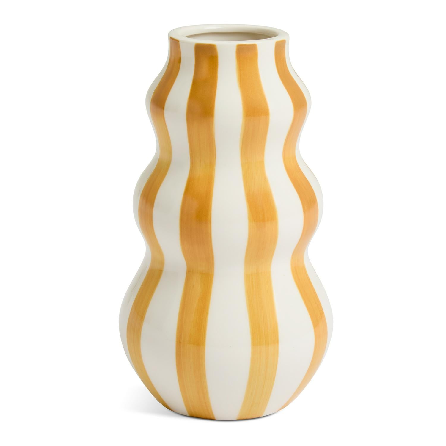 Habitat hand painted stripe vase mustard H25cm, UK version