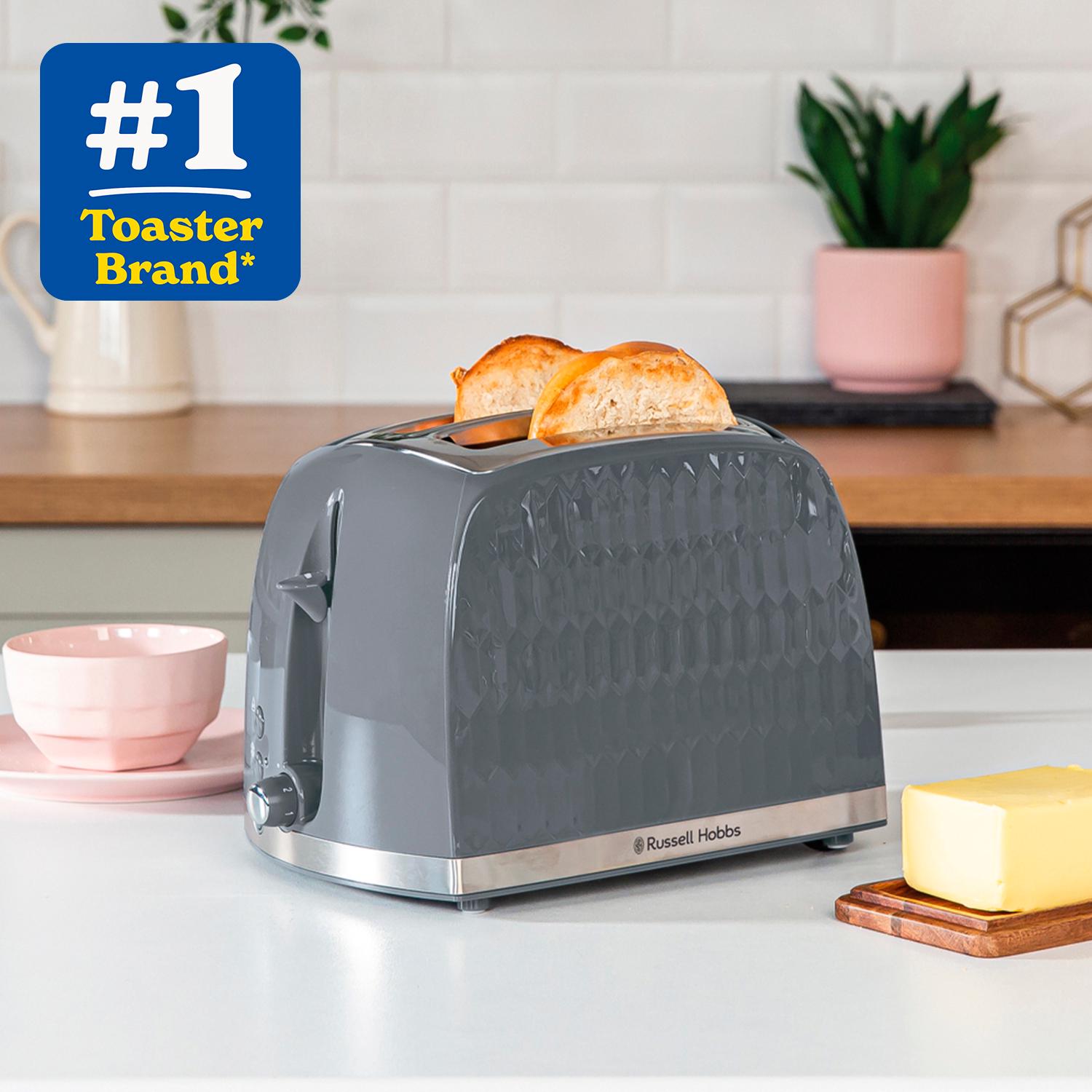 Russell Hobbs Honeycomb 2 slice grey plastic toaster, imported from the UK