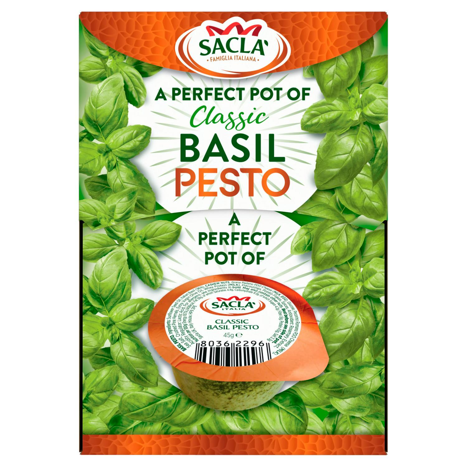 Sacla Classic Basil Pesto 45g container (British brand)