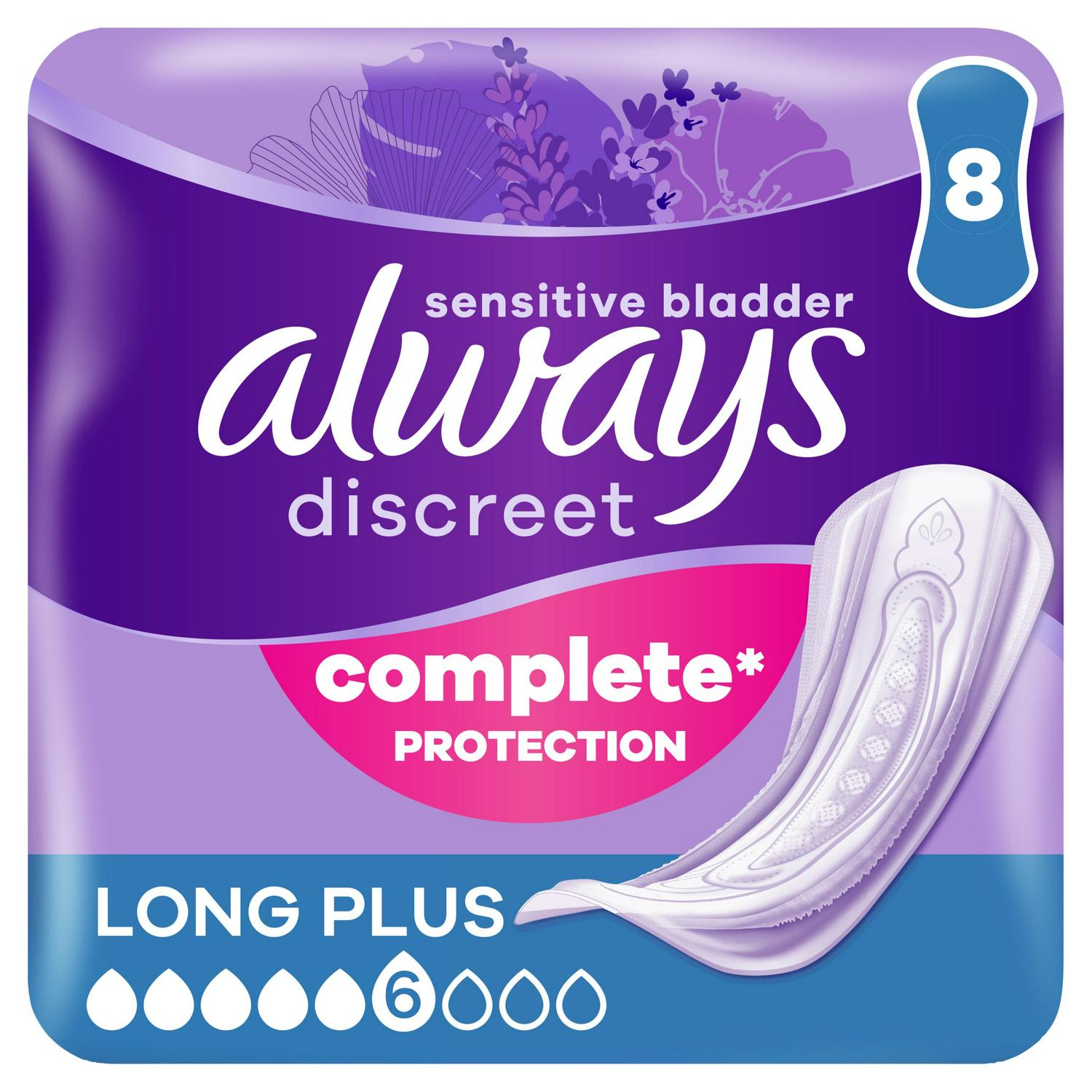 Always Discreet Incontinence Pads Long Plus x8 - British product