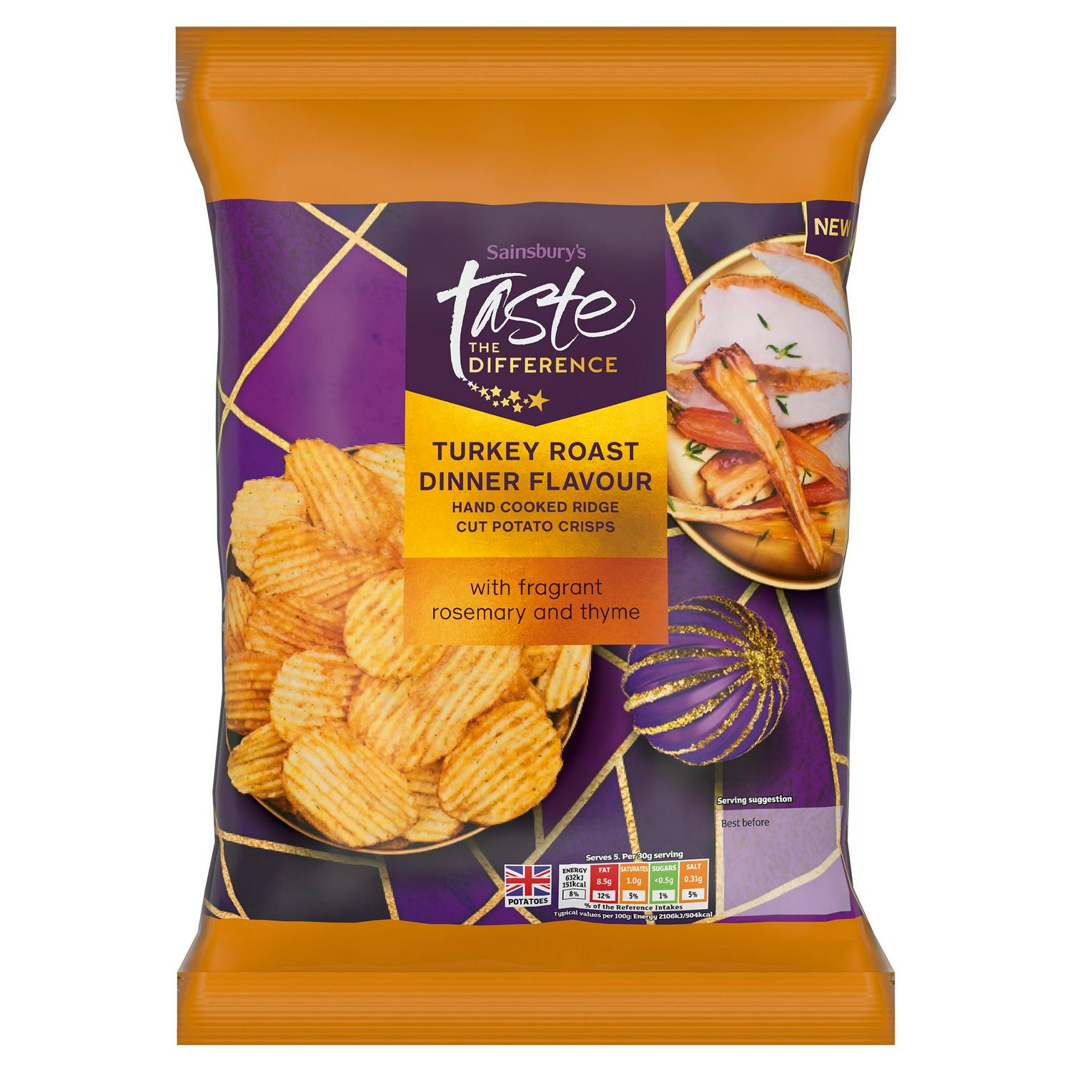 Sainsbury's roast turkey dinner flavoured hand cooked potato crisps 150g (British brand)