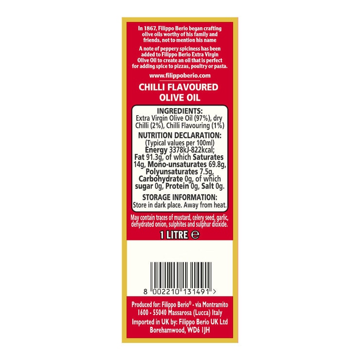 Filippo Berio chilli olive oil 1L, imported from the UK
