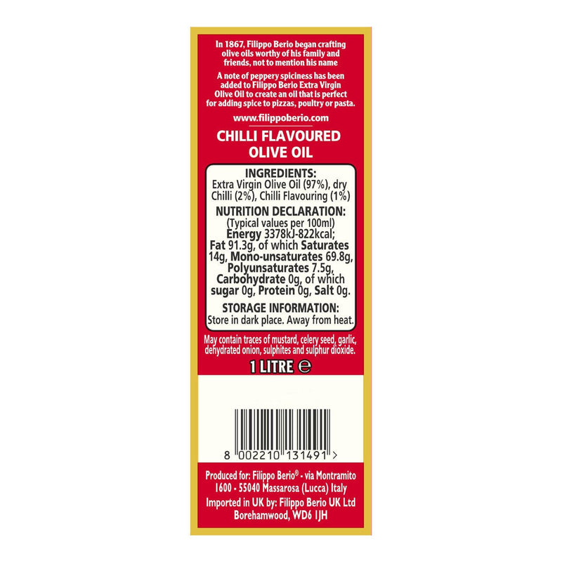 Filippo Berio chilli olive oil 1L, imported from the UK