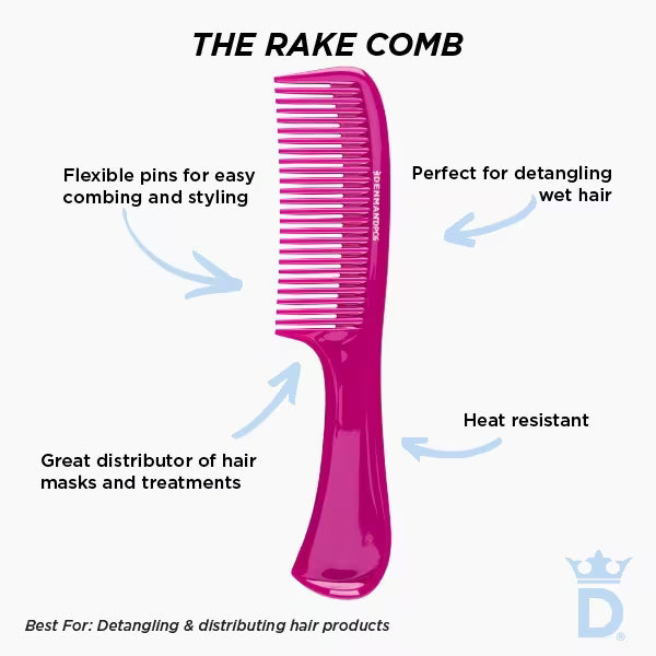 Denman Rake Comb Pink hair tool - British product