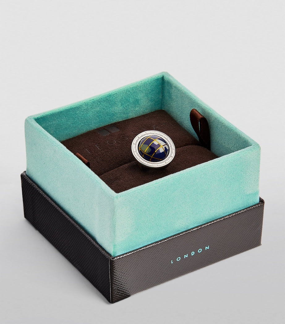 Tateossian globe cufflinks sterling silver lapis lazuli, imported from the UK