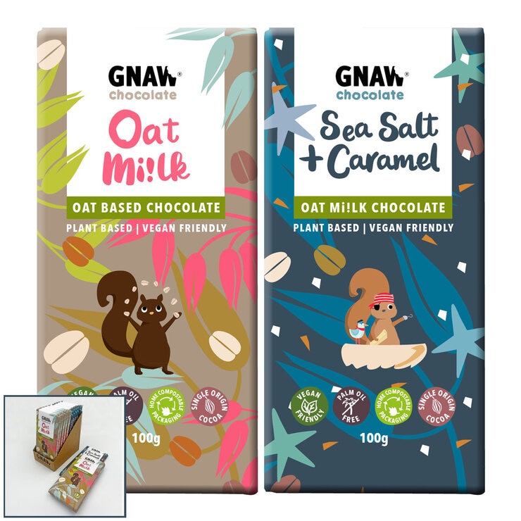 Gnaw Oat Milk Chocolate and Sea Salt Caramel Oat Milk Chocolate Bars 12 x 100g