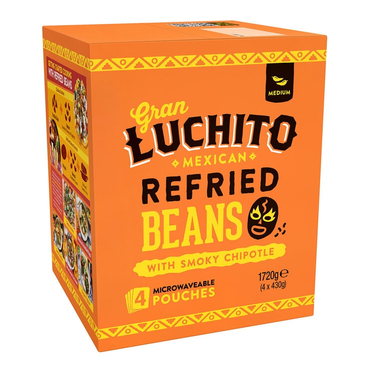 Gran Luchito Refried Beans Smoky Chipotle 4 x 430g, UK Version