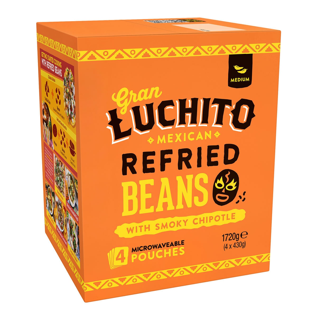 Gran Luchito Refried Beans Smoky Chipotle 4 x 430g, UK Version