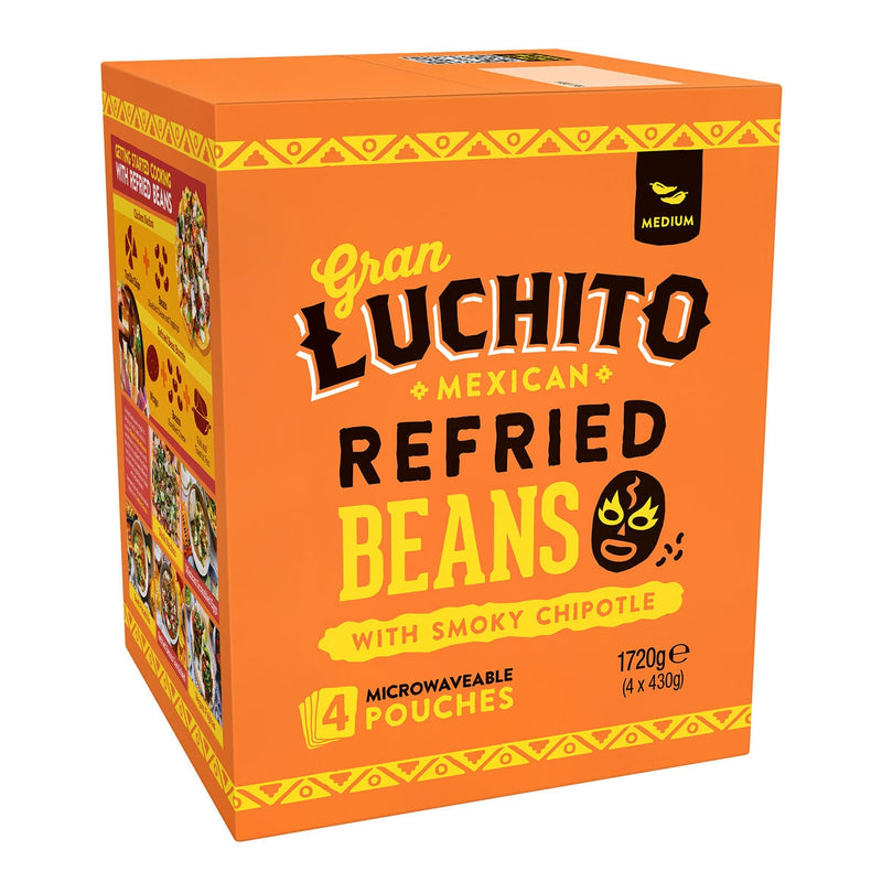 Gran Luchito Refried Beans Smoky Chipotle 4 x 430g, UK Version