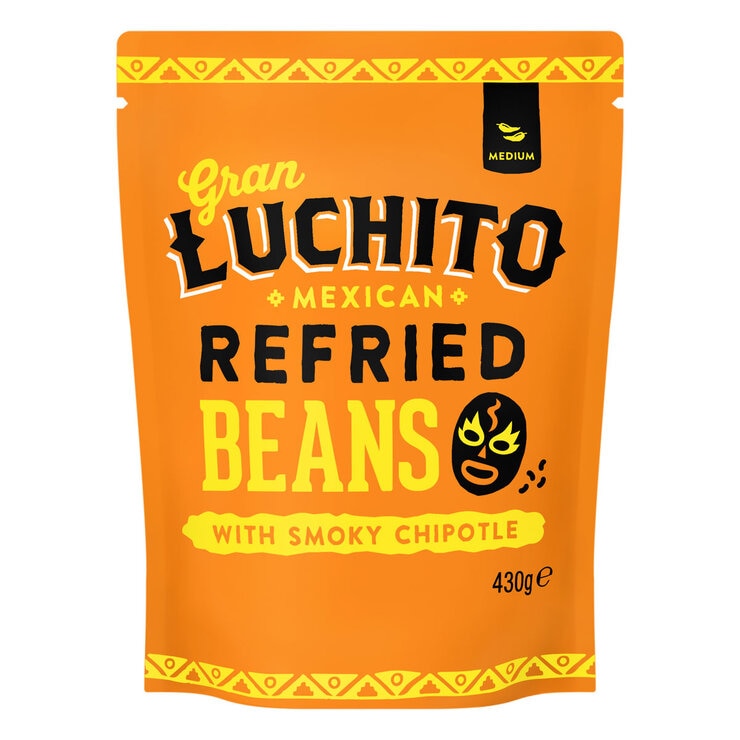 Gran Luchito Refried Beans Smoky Chipotle 4 x 430g, UK Version