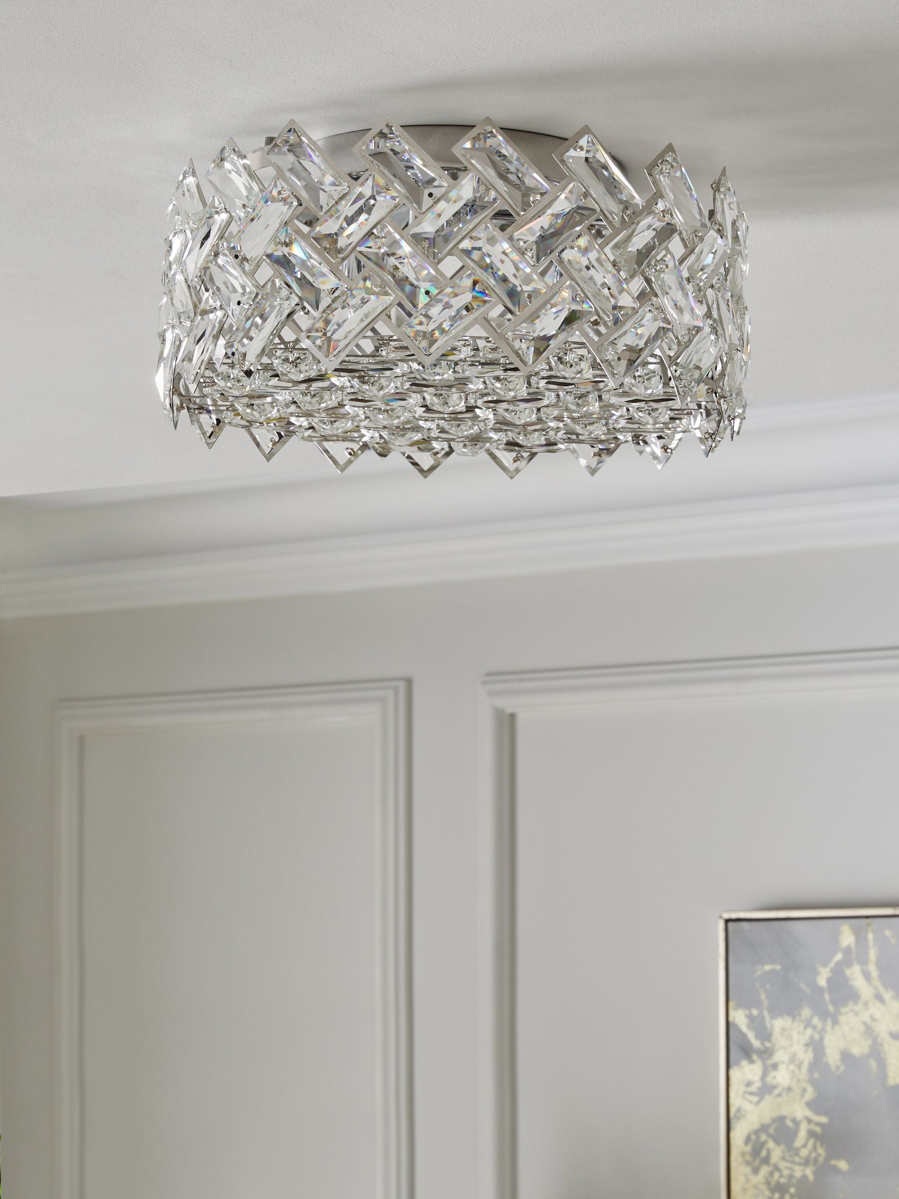 Wentworth flush ceiling light with glass crystals, polished chrome (British brand)