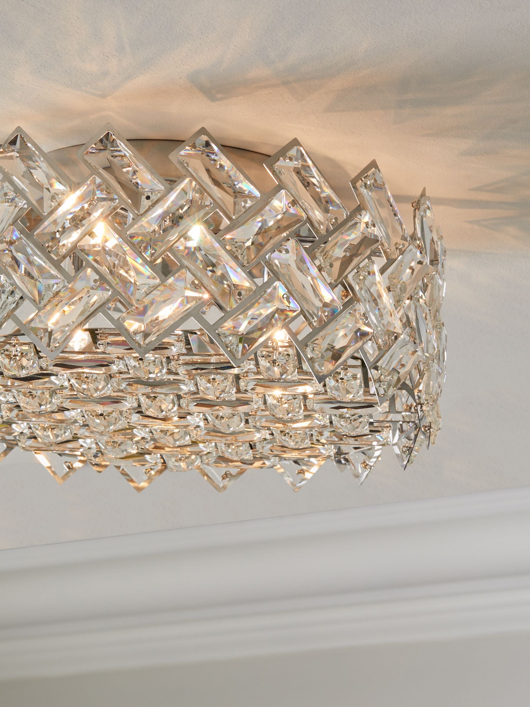 Wentworth flush ceiling light with glass crystals, polished chrome (British brand)