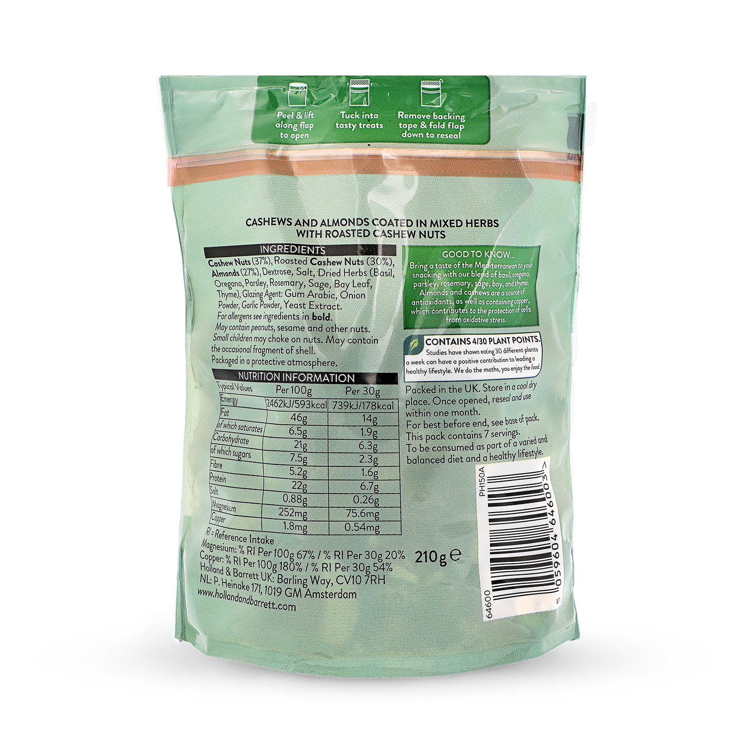 Holland & Barrett Pesto Cashews and Almonds 210g, UK version