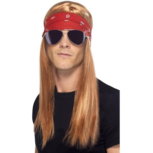 Smiffys 90s rocker kit auburn wig, bandana, sunglasses, imported from the UK