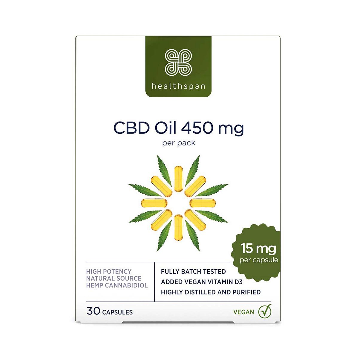 Healthspan CBD Oil 450mg - 30 Capsules GOODS Boots   