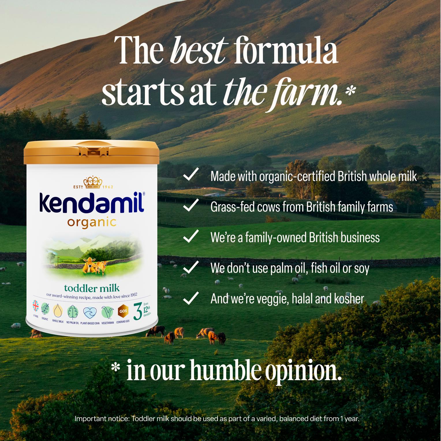 Kendamil Organic 3 Toddler Milk Powder 800g, imported from the UK