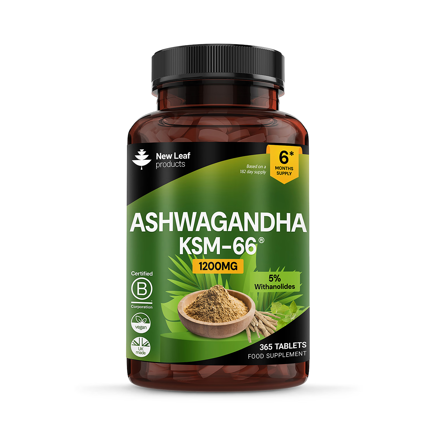 New Leaf Ashwagandha KSM-66 tablets 365 count (British brand)