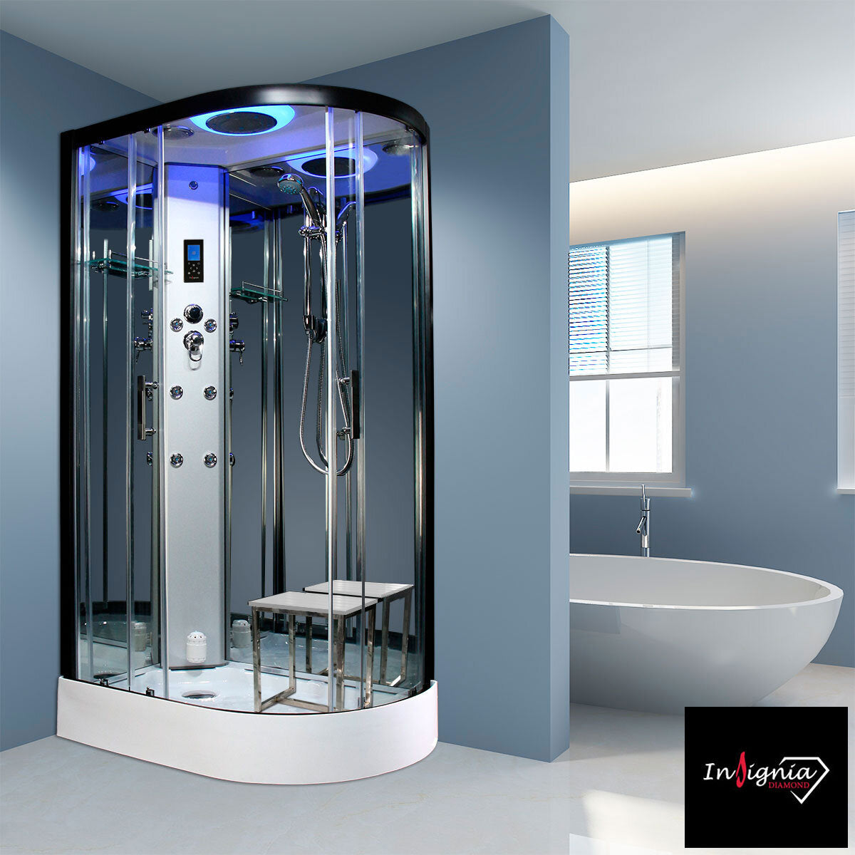 Insignia Diamond 1100mm offset quadrant steam shower in 2 colours, UK version