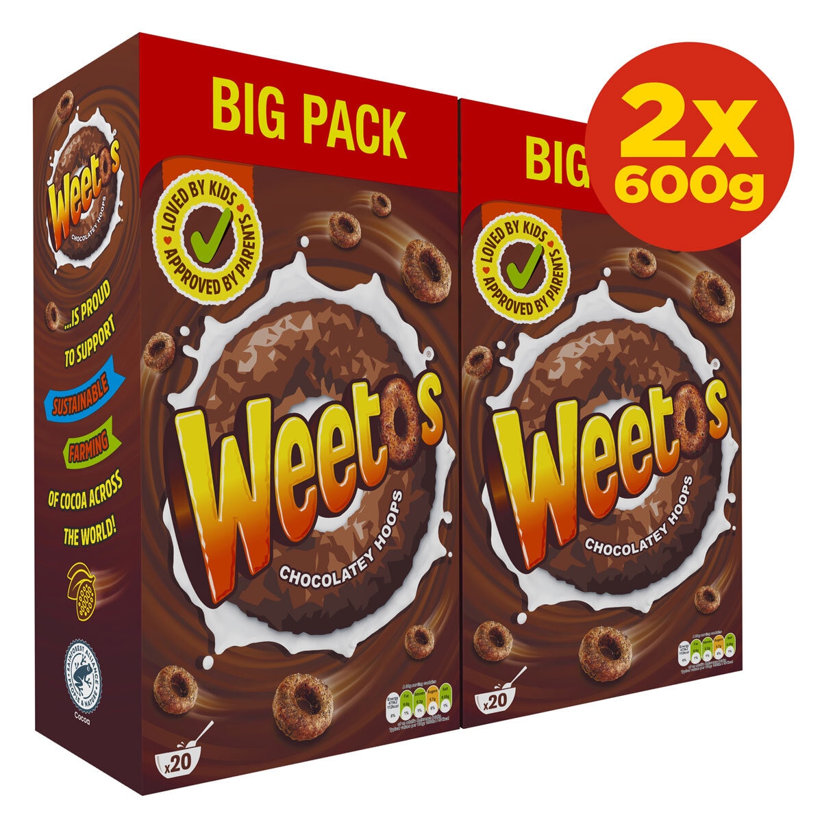 Weetos Chocolatey Hoops cereal 2 x 600g (British brand)