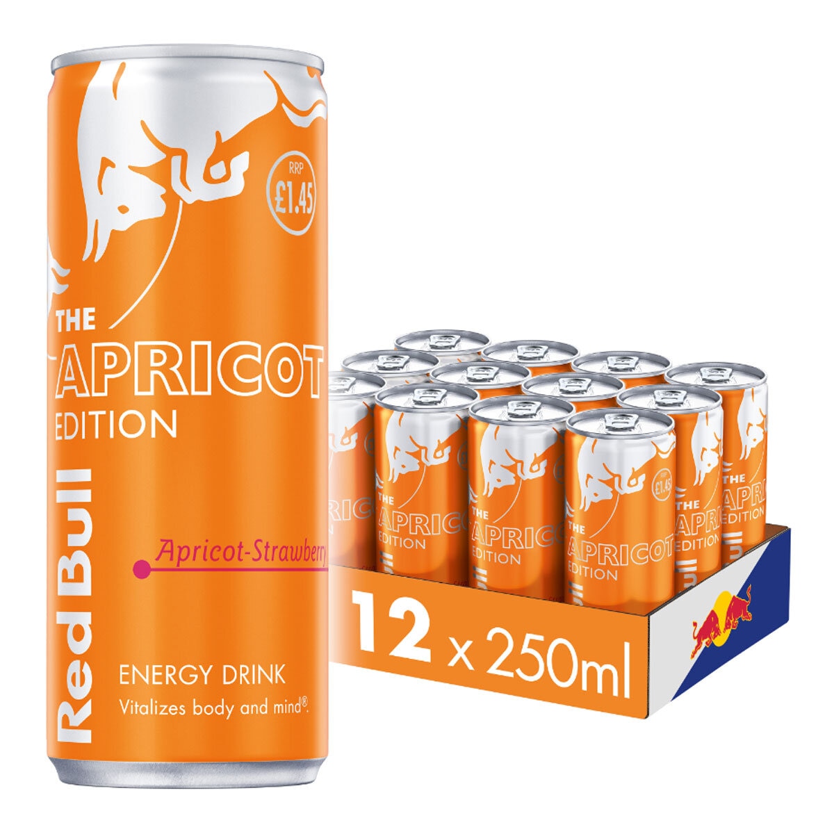 Red Bull Apricot Edition energy drink 12x250ml, imported from the UK
