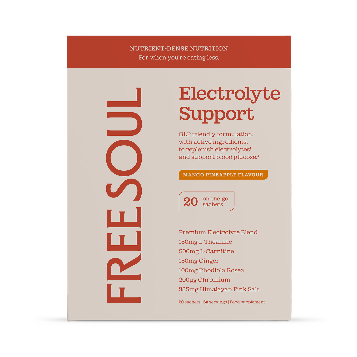 Free Soul electrolyte support sachets mango pineapple 20 sachets - British product