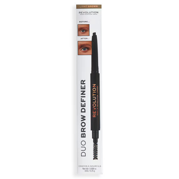 Revolution Duo Brow Definer Pencil Light Brown, imported from the UK