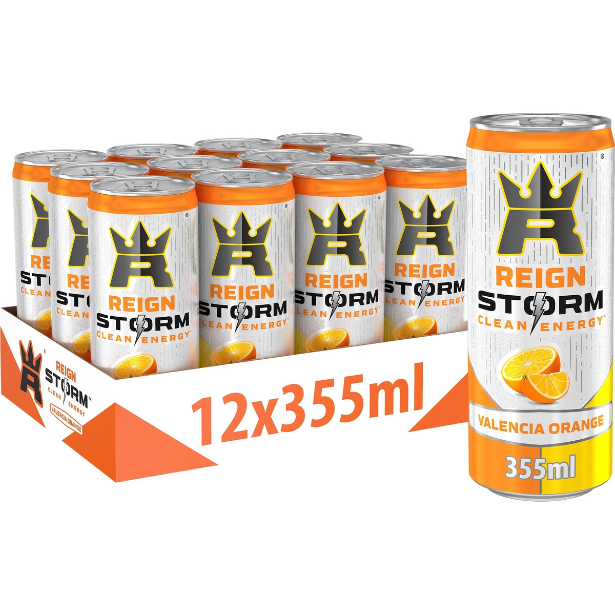 Reign Storm Valencia Orange Clean Energy Drink 12 pack 355ml, imported from the UK