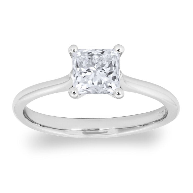 Princess cut diamond solitaire ring 1.00ct platinum, imported from the UK