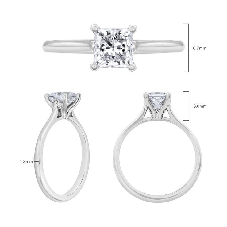 1ct princess cut diamond solitaire ring in platinum size L (British brand)