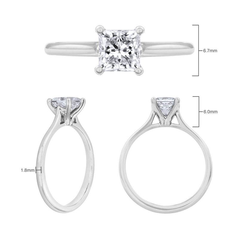 1ct princess cut diamond solitaire ring in platinum size L (British brand)