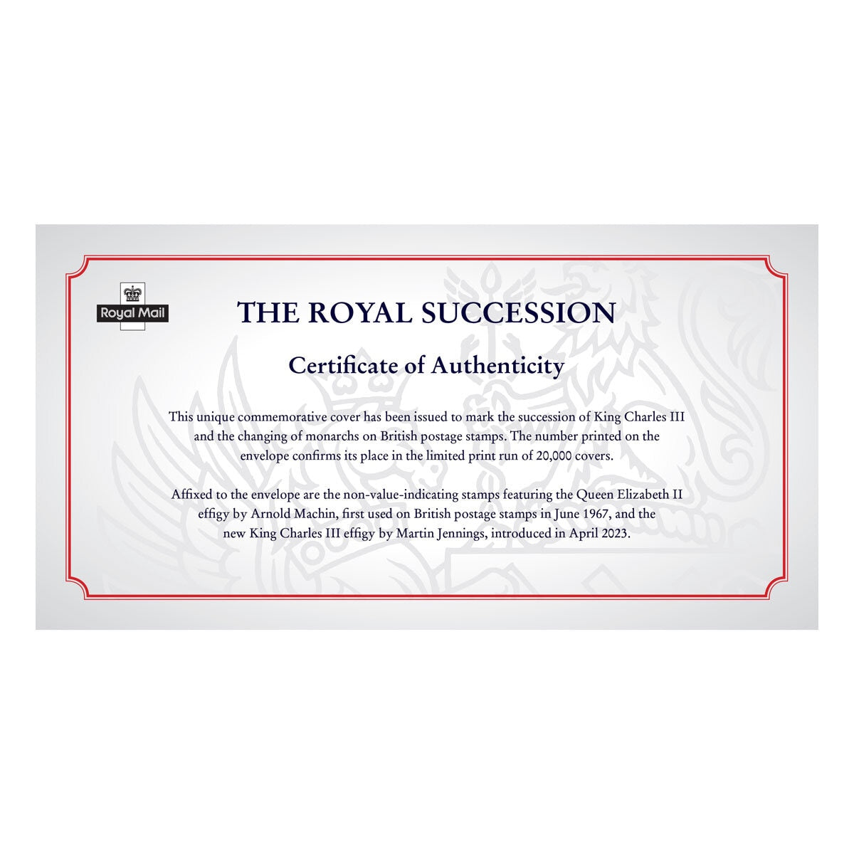 Royal Mail Royal Succession Commemorative Cover, UK version