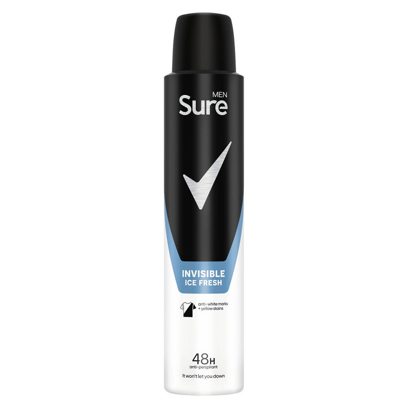Sure Men Invisible Ice Fresh Anti-Perspirant Spray 6 x 200ml (British brand)