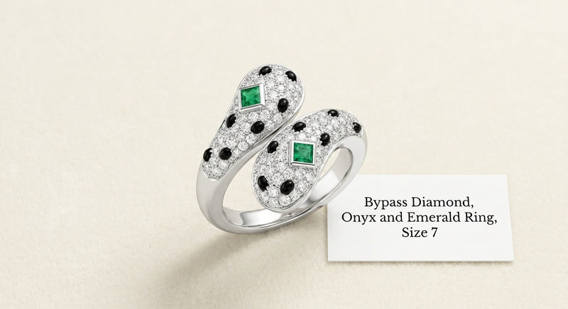 Cartier Panthère white gold diamond emerald onyx ring - British product