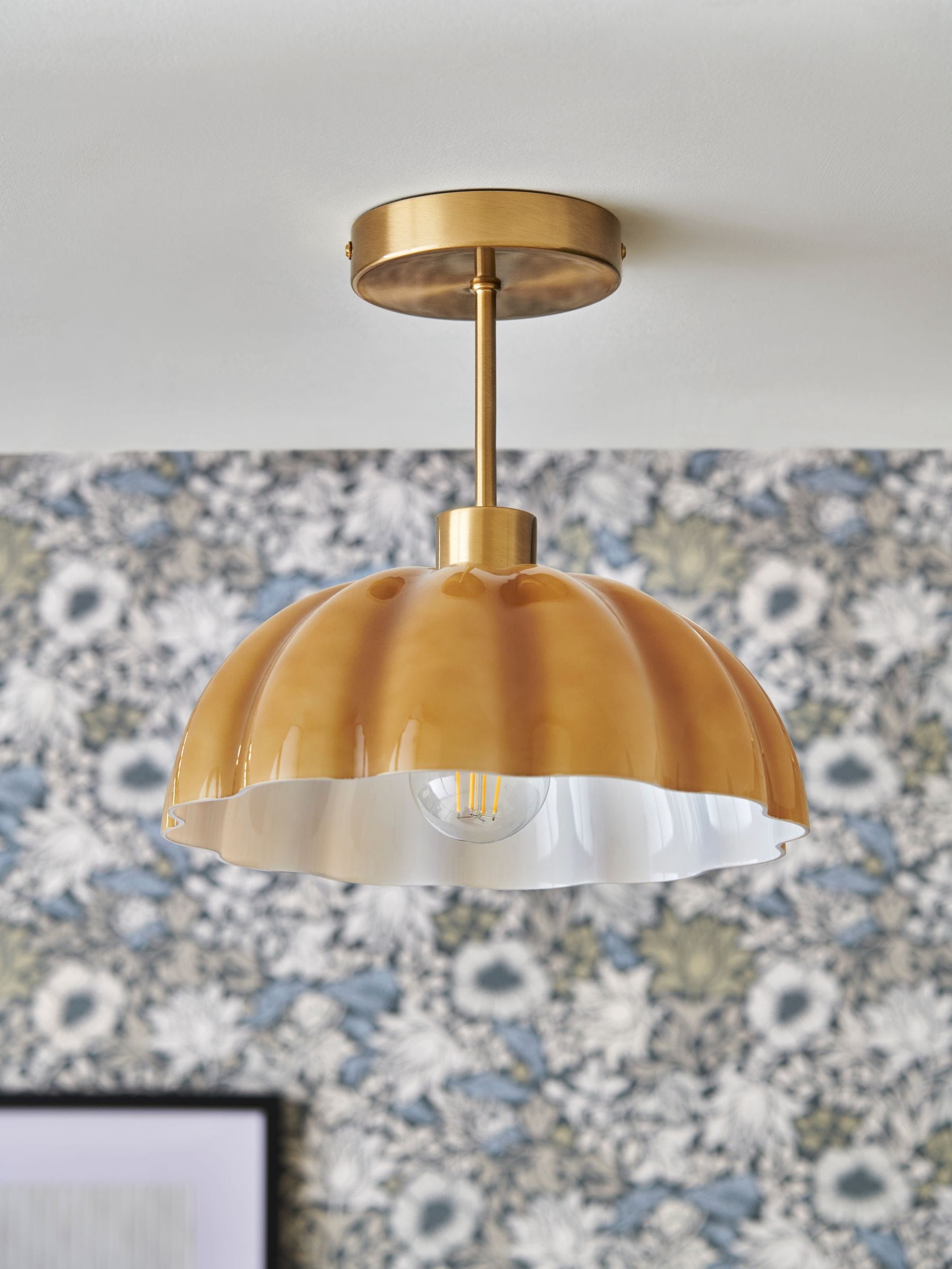 Clarke and Clarke Amber Scalloped Glass Pendant Light, UK version
