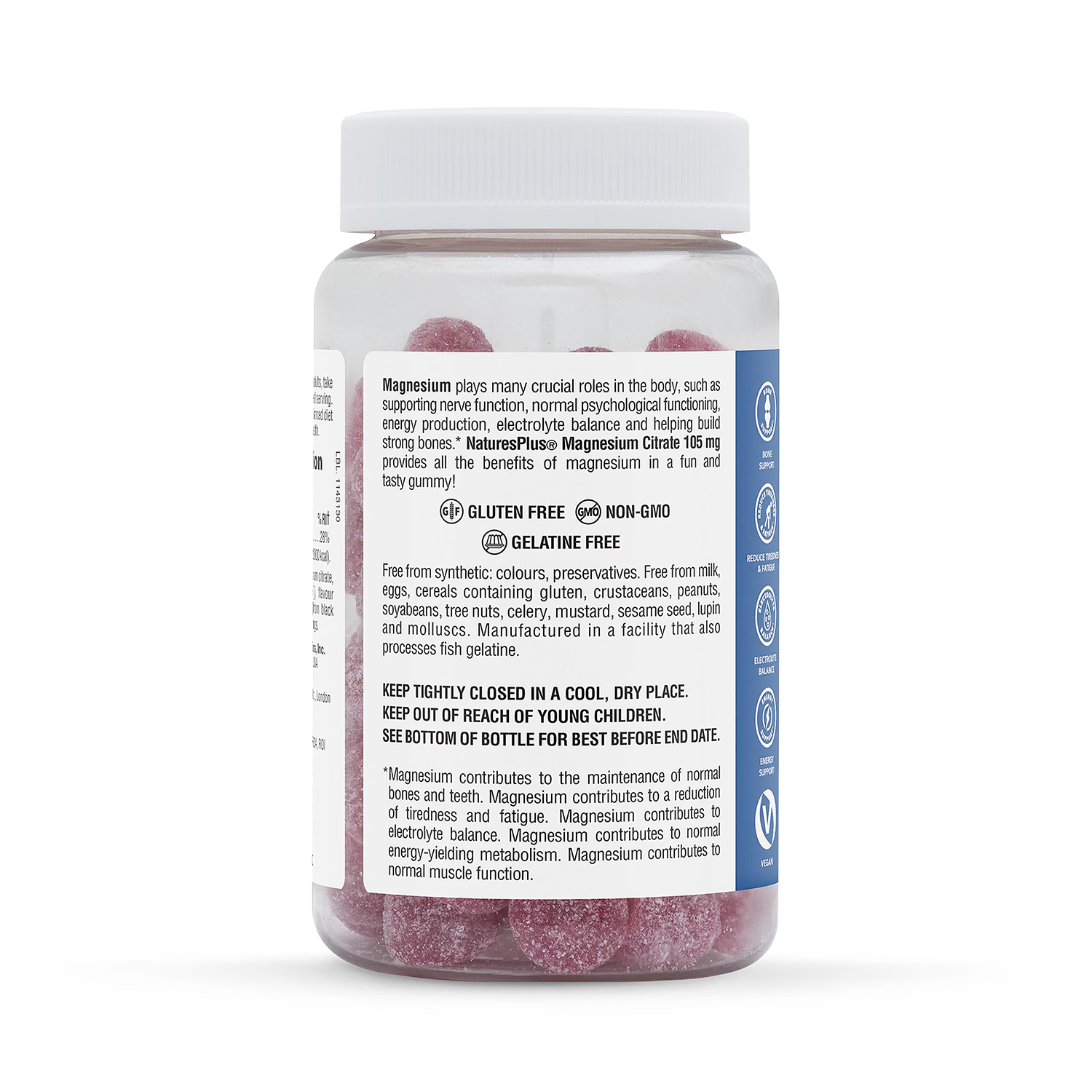 NaturesPlus Magnesium Citrate Gummies Raspberry 75 gummies, imported from the UK
